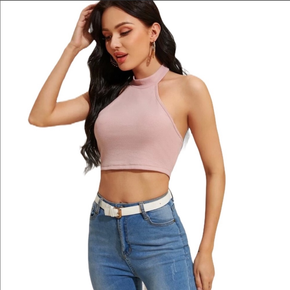 Wila High Neck Crop Top Size Medium in baby pink